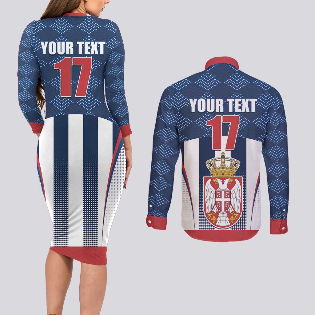 Custom Serbia Basketball Champions Couples Matching Long Sleeve Bodycon Dress and Long Sleeve Button Shirt Sporty Style with Coat of Arms