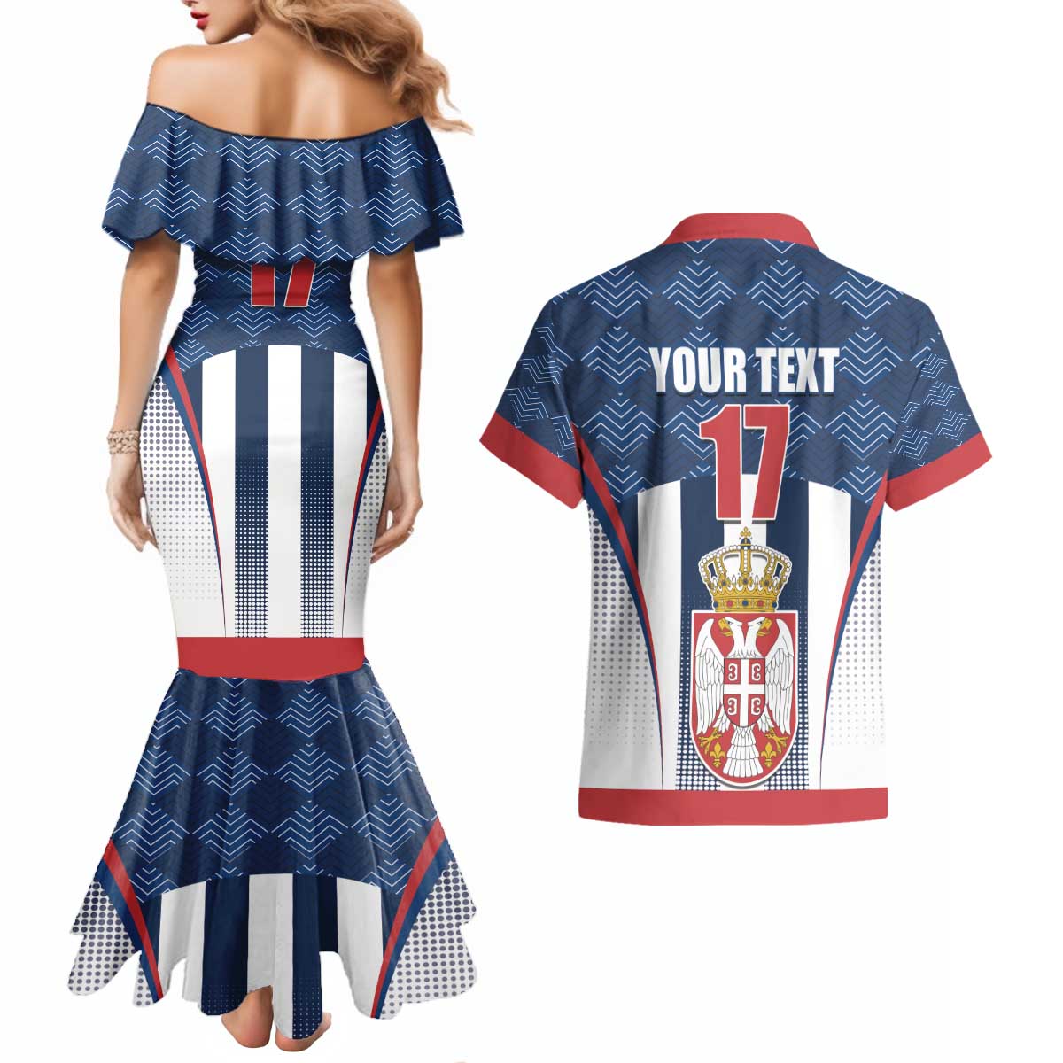 Custom Serbia Basketball Champions Couples Matching Mermaid Dress and Hawaiian Shirt Sporty Style with Coat of Arms