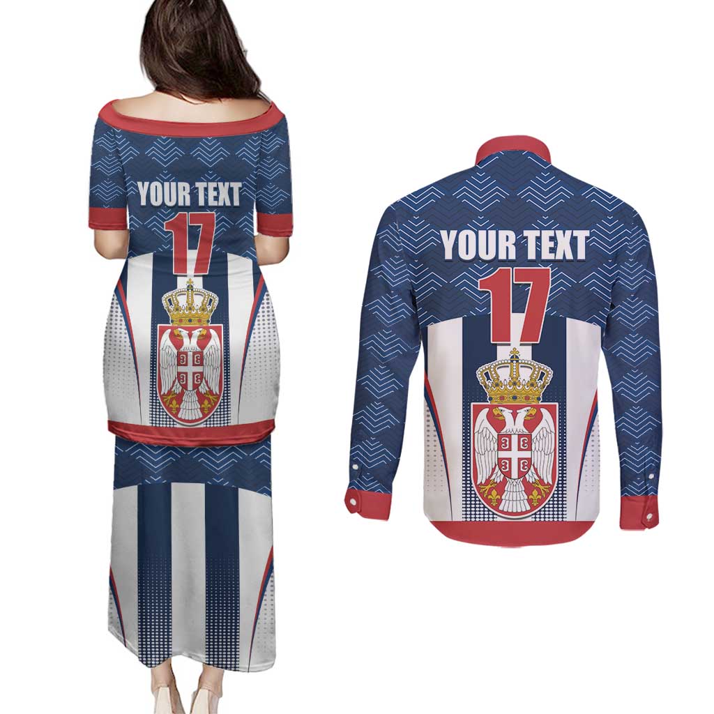 Custom Serbia Basketball Champions Couples Matching Puletasi and Long Sleeve Button Shirt Sporty Style with Coat of Arms