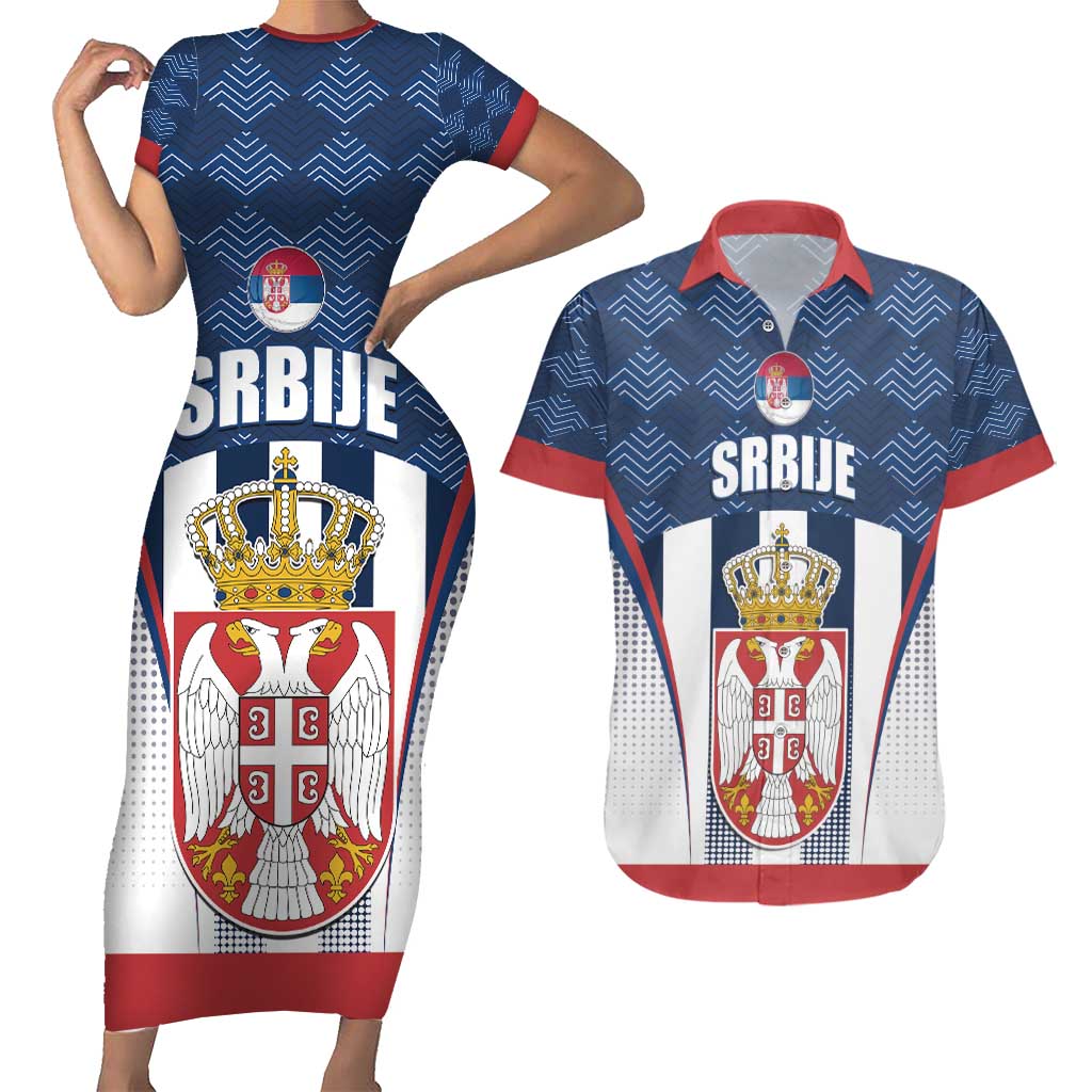 Custom Serbia Basketball Champions Couples Matching Short Sleeve Bodycon Dress and Hawaiian Shirt Sporty Style with Coat of Arms