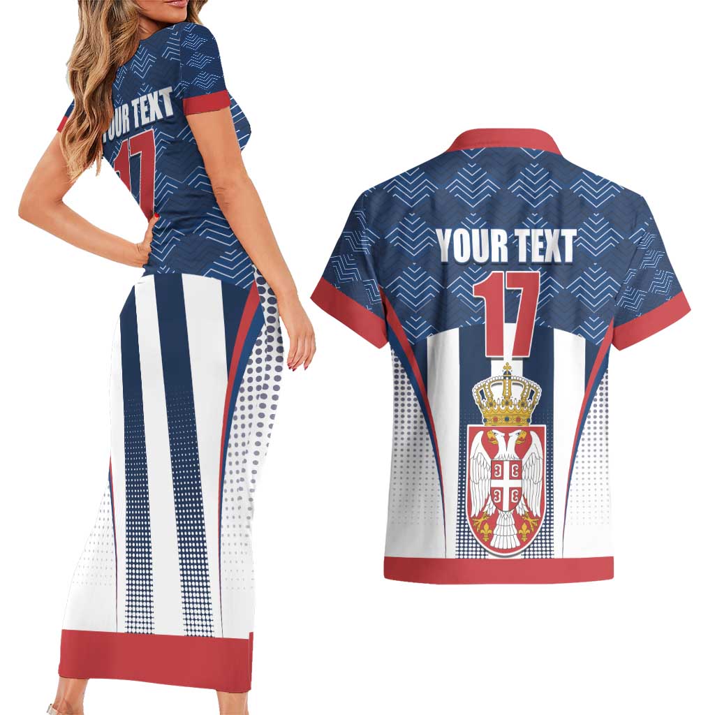 Custom Serbia Basketball Champions Couples Matching Short Sleeve Bodycon Dress and Hawaiian Shirt Sporty Style with Coat of Arms