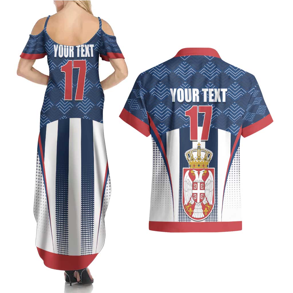 Custom Serbia Basketball Champions Couples Matching Summer Maxi Dress and Hawaiian Shirt Sporty Style with Coat of Arms
