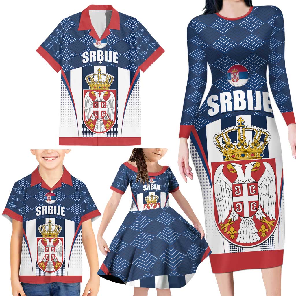 Custom Serbia Basketball Champions Family Matching Long Sleeve Bodycon Dress and Hawaiian Shirt Sporty Style with Coat of Arms