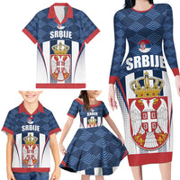 Custom Serbia Basketball Champions Family Matching Long Sleeve Bodycon Dress and Hawaiian Shirt Sporty Style with Coat of Arms