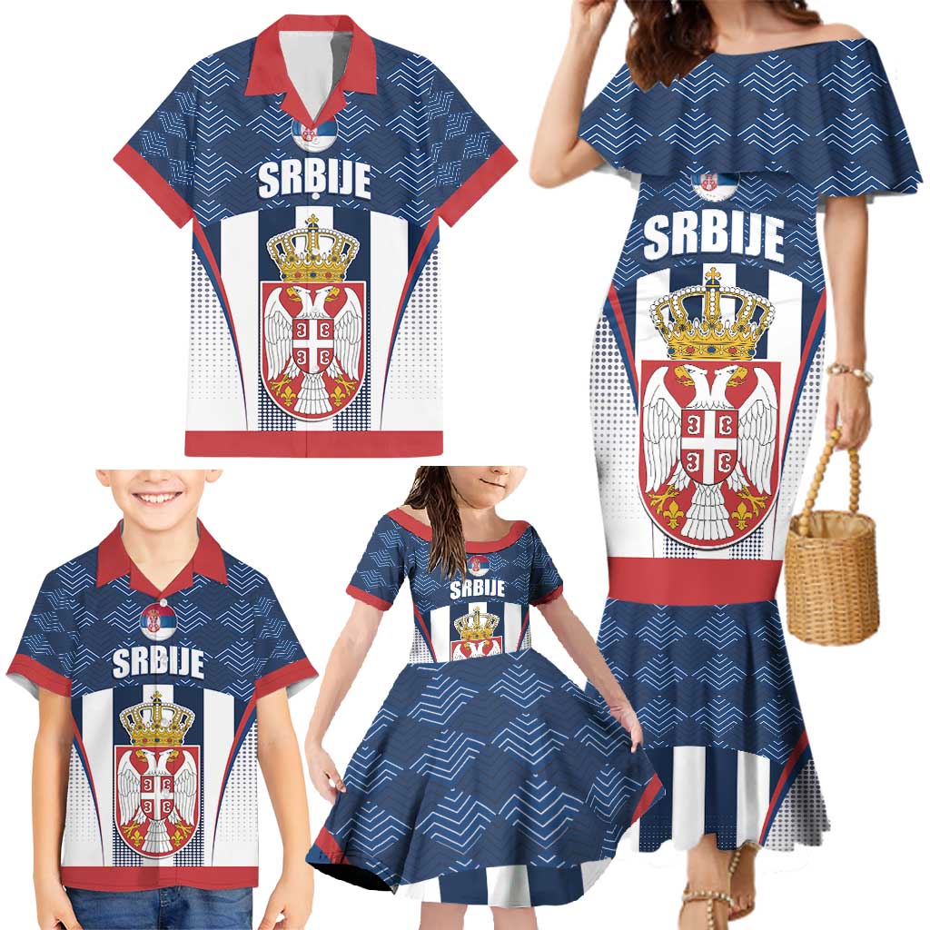 Custom Serbia Basketball Champions Family Matching Mermaid Dress and Hawaiian Shirt Sporty Style with Coat of Arms