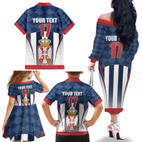 Custom Serbia Basketball Champions Family Matching Off The Shoulder Long Sleeve Dress and Hawaiian Shirt Sporty Style with Coat of Arms