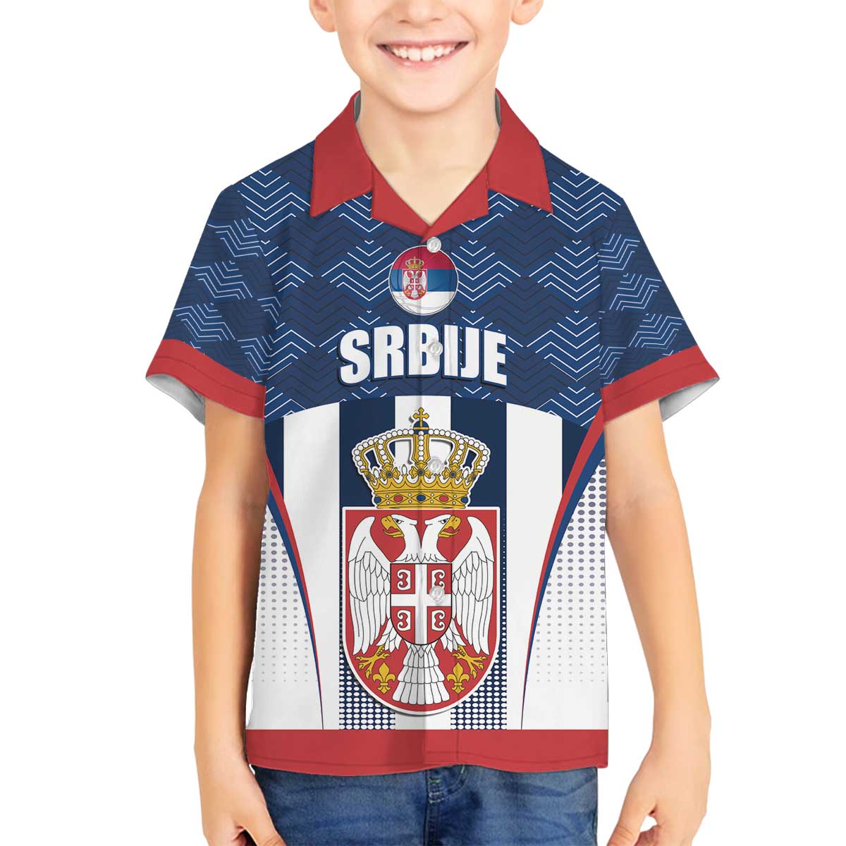 Custom Serbia Basketball Champions Family Matching Off The Shoulder Long Sleeve Dress and Hawaiian Shirt Sporty Style with Coat of Arms