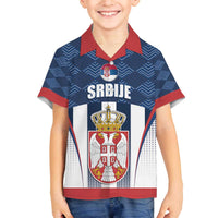 Custom Serbia Basketball Champions Family Matching Off The Shoulder Long Sleeve Dress and Hawaiian Shirt Sporty Style with Coat of Arms