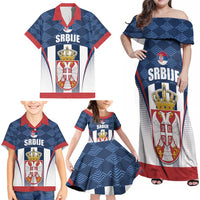 Custom Serbia Basketball Champions Family Matching Off Shoulder Maxi Dress and Hawaiian Shirt Sporty Style with Coat of Arms
