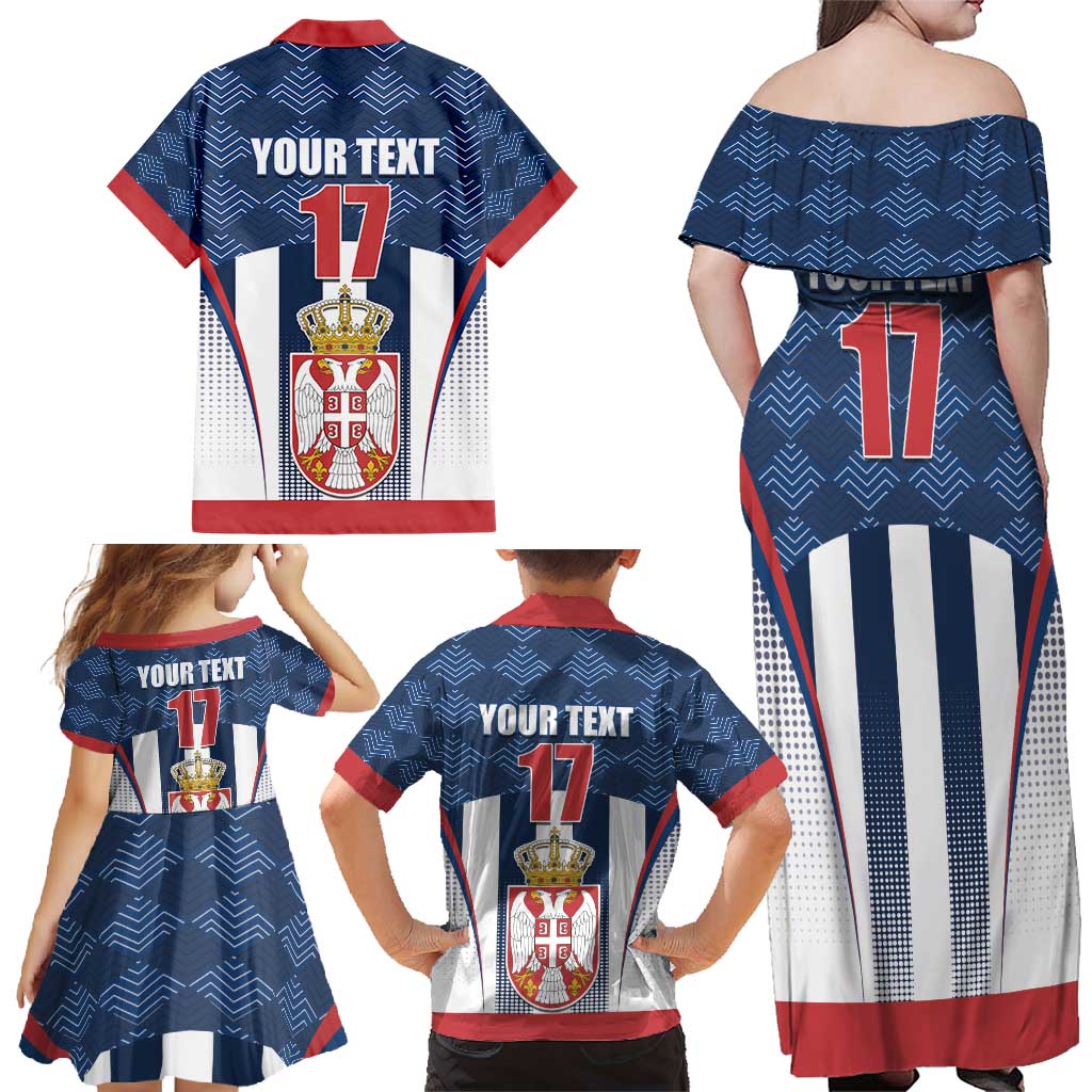 Custom Serbia Basketball Champions Family Matching Off Shoulder Maxi Dress and Hawaiian Shirt Sporty Style with Coat of Arms