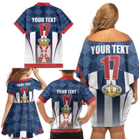 Custom Serbia Basketball Champions Family Matching Off Shoulder Short Dress and Hawaiian Shirt Sporty Style with Coat of Arms