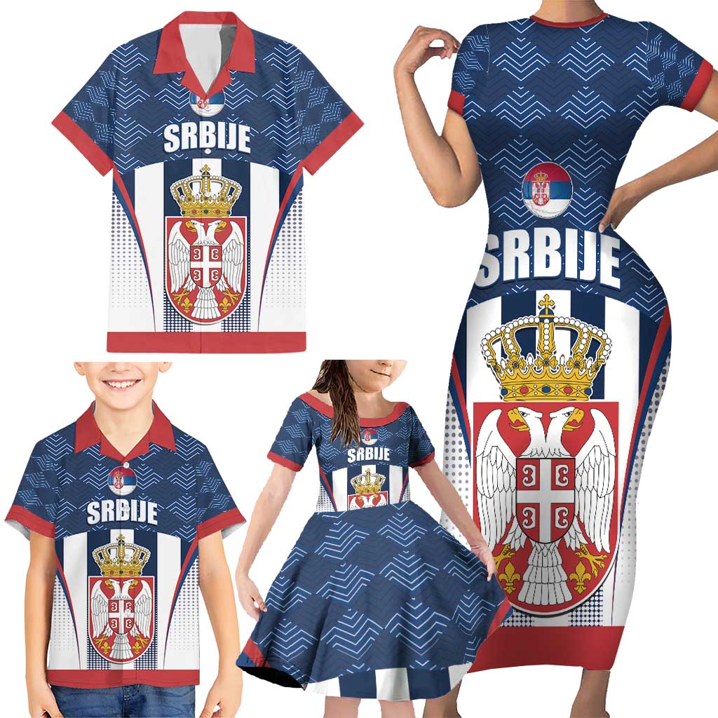 Custom Serbia Basketball Champions Family Matching Short Sleeve Bodycon Dress and Hawaiian Shirt Sporty Style with Coat of Arms