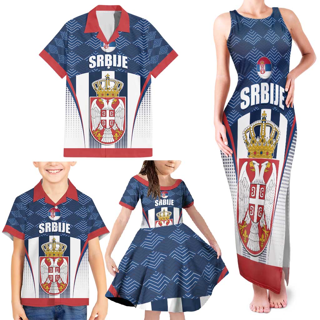 Custom Serbia Basketball Champions Family Matching Tank Maxi Dress and Hawaiian Shirt Sporty Style with Coat of Arms