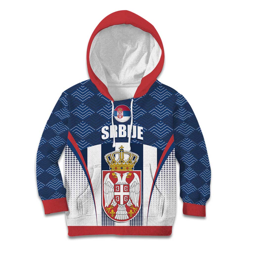 Custom Serbia Basketball Champions Kid Hoodie Sporty Style with Coat of Arms