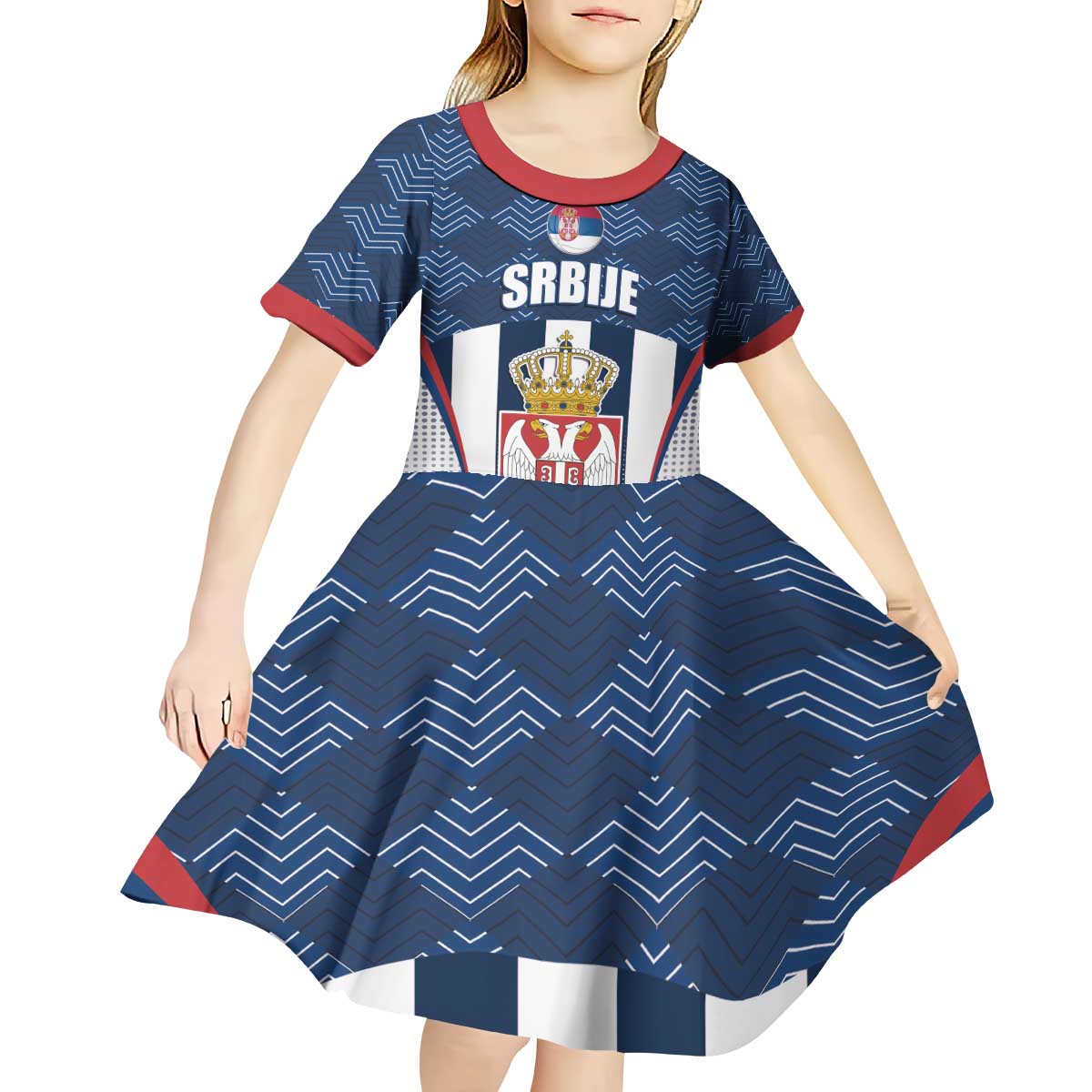 Custom Serbia Basketball Champions Kid Short Sleeve Dress Sporty Style with Coat of Arms