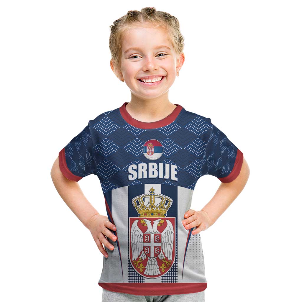 Custom Serbia Basketball Champions Kid T Shirt Sporty Style with Coat of Arms