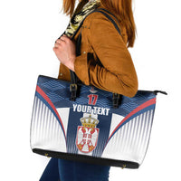Custom Serbia Basketball Champions Leather Tote Bag Sporty Style with Coat of Arms