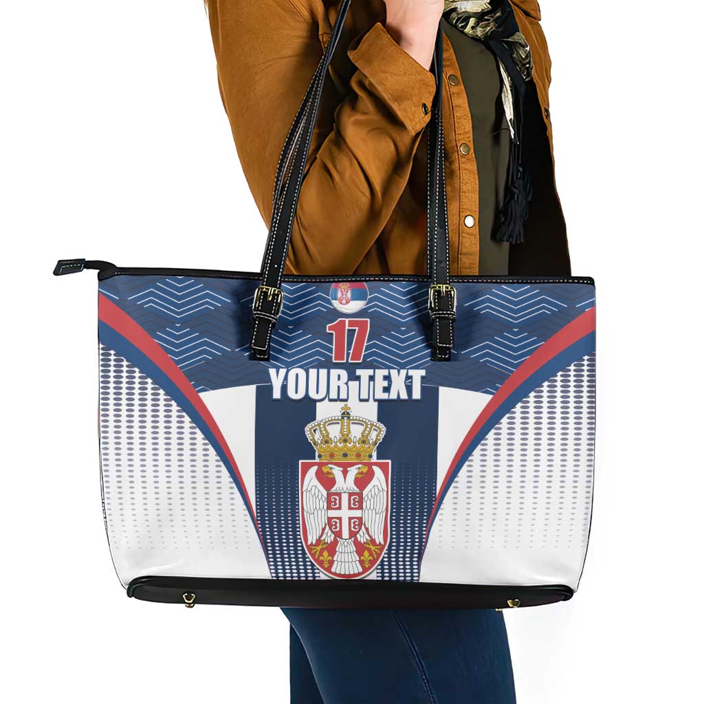 Custom Serbia Basketball Champions Leather Tote Bag Sporty Style with Coat of Arms