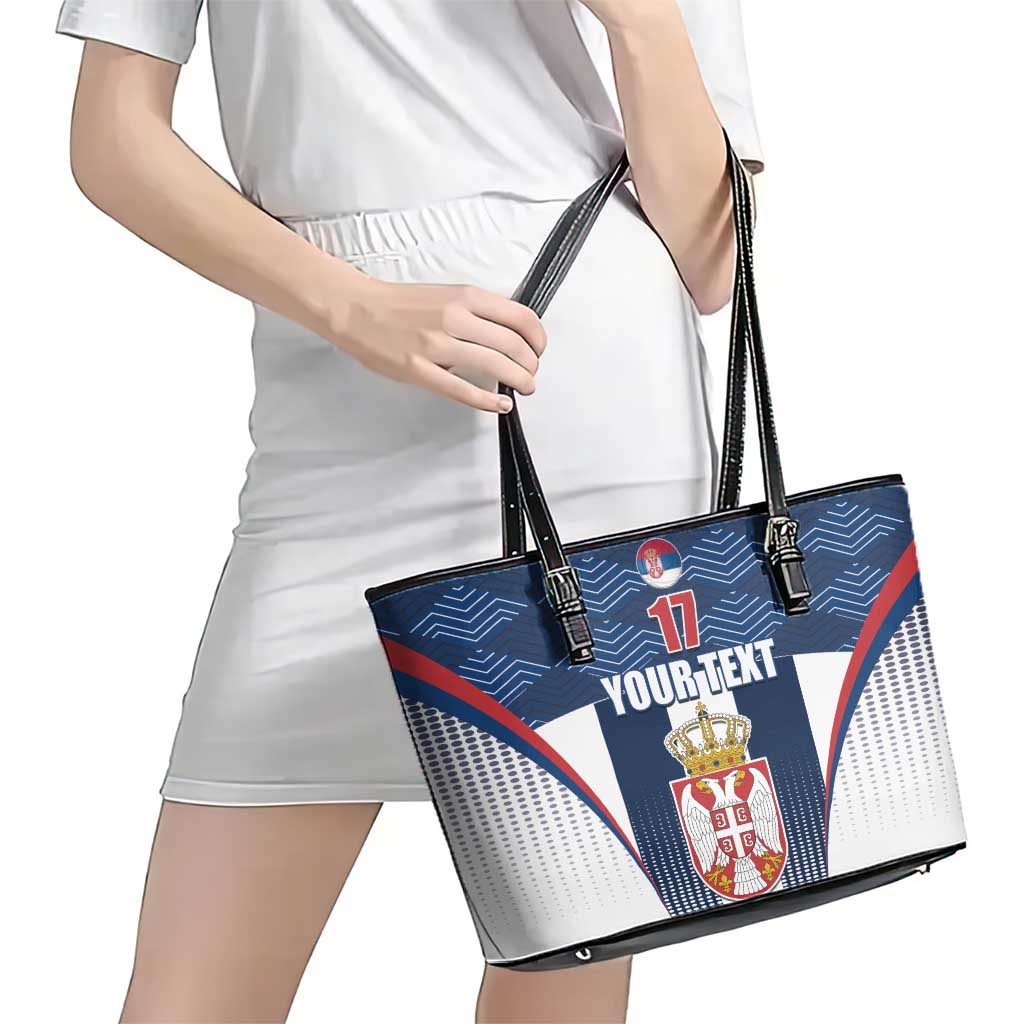 Custom Serbia Basketball Champions Leather Tote Bag Sporty Style with Coat of Arms
