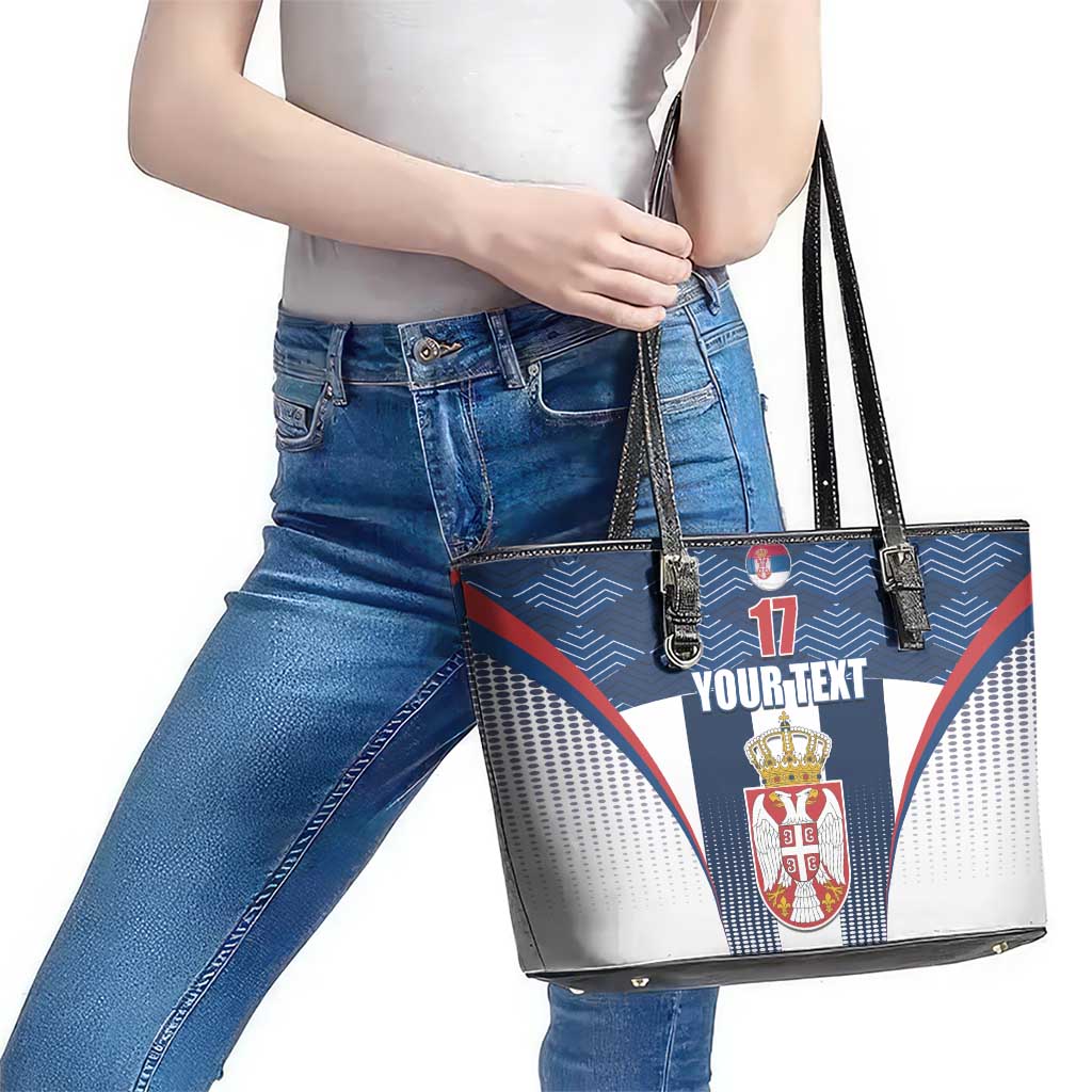Custom Serbia Basketball Champions Leather Tote Bag Sporty Style with Coat of Arms