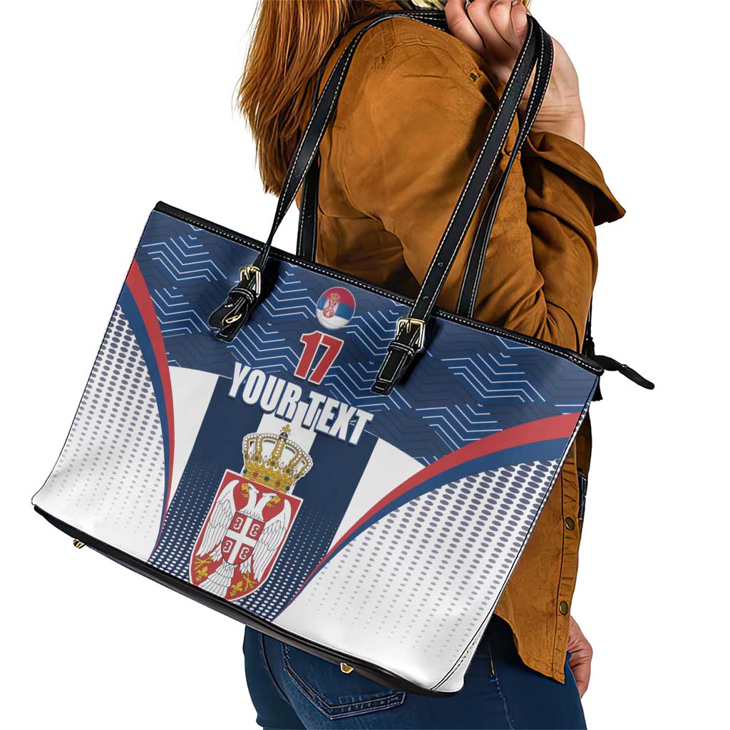Custom Serbia Basketball Champions Leather Tote Bag Sporty Style with Coat of Arms