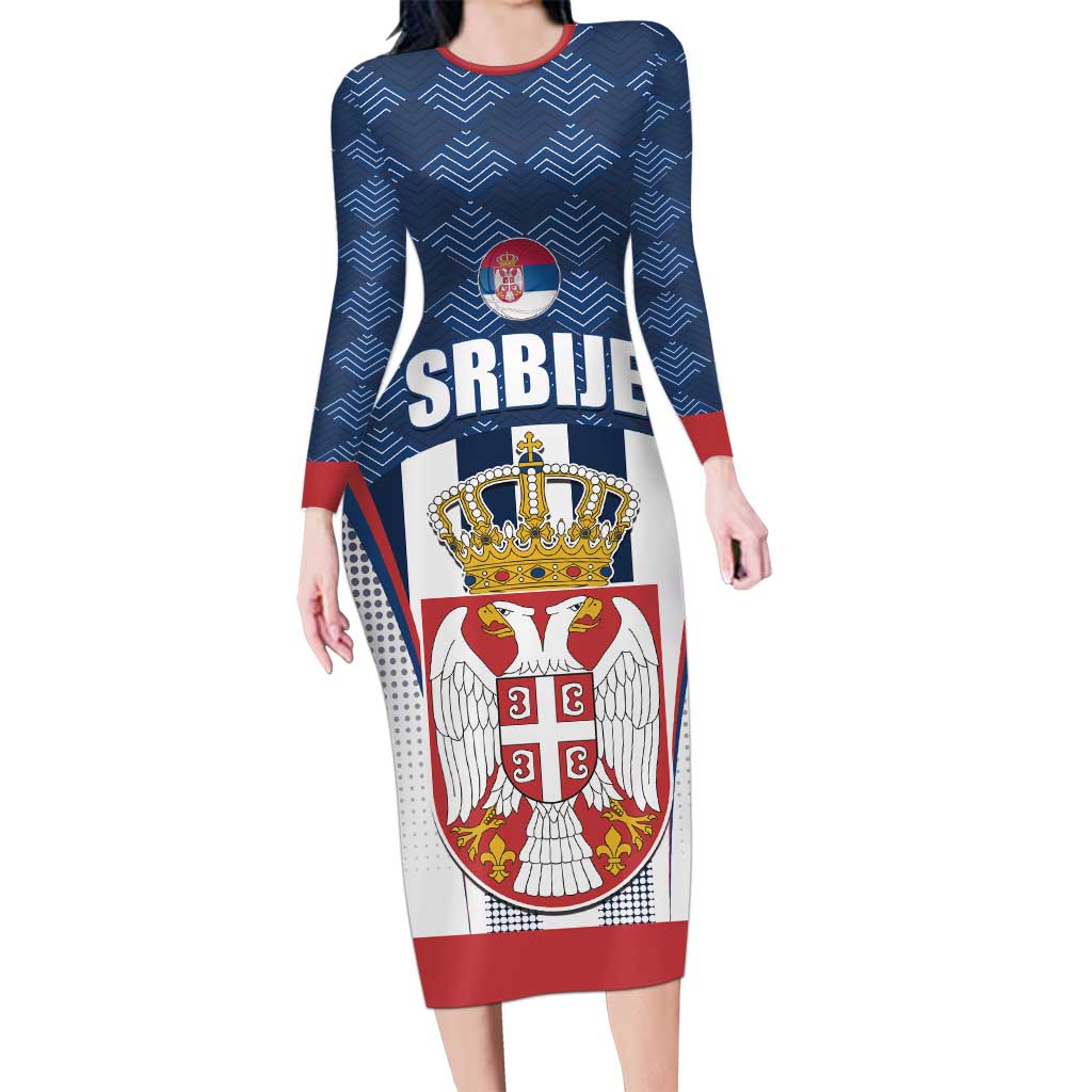 Custom Serbia Basketball Champions Long Sleeve Bodycon Dress Sporty Style with Coat of Arms