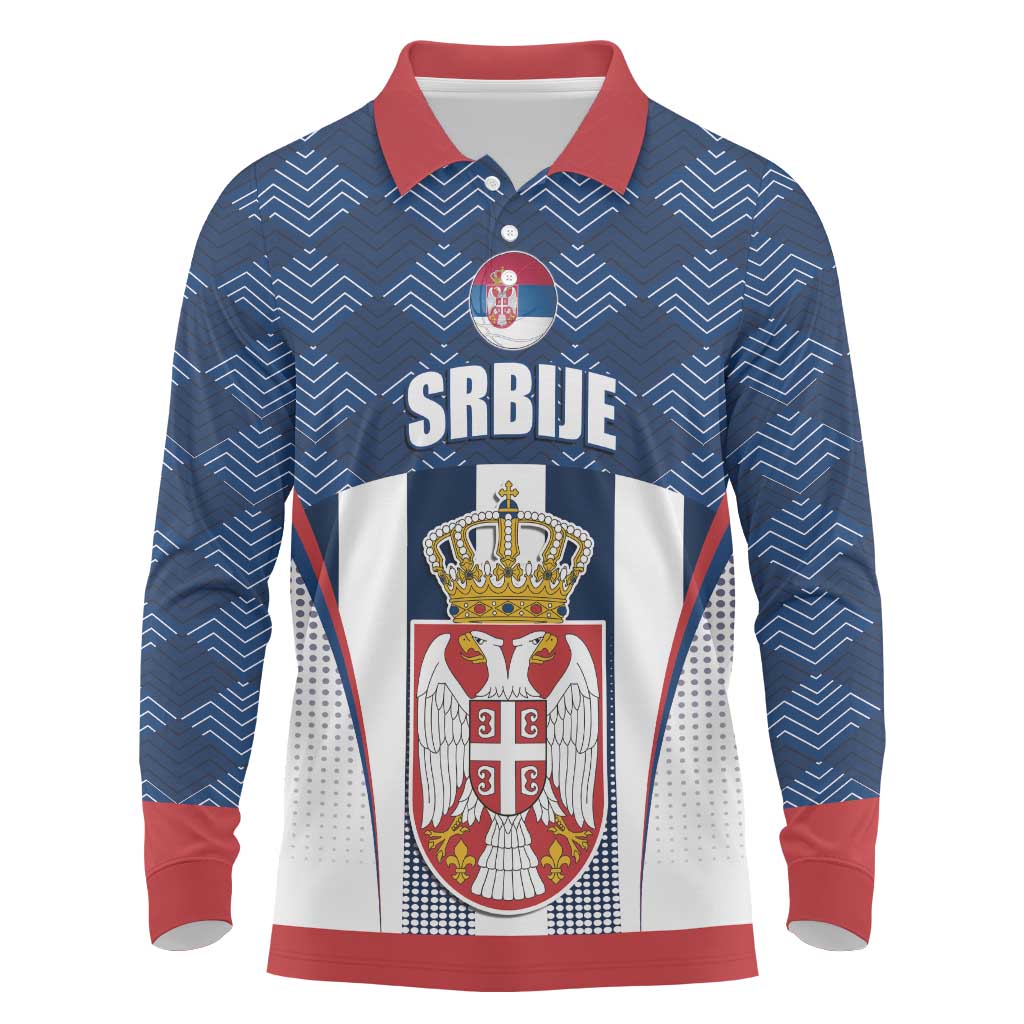 Custom Serbia Basketball Champions Long Sleeve Polo Shirt Sporty Style with Coat of Arms