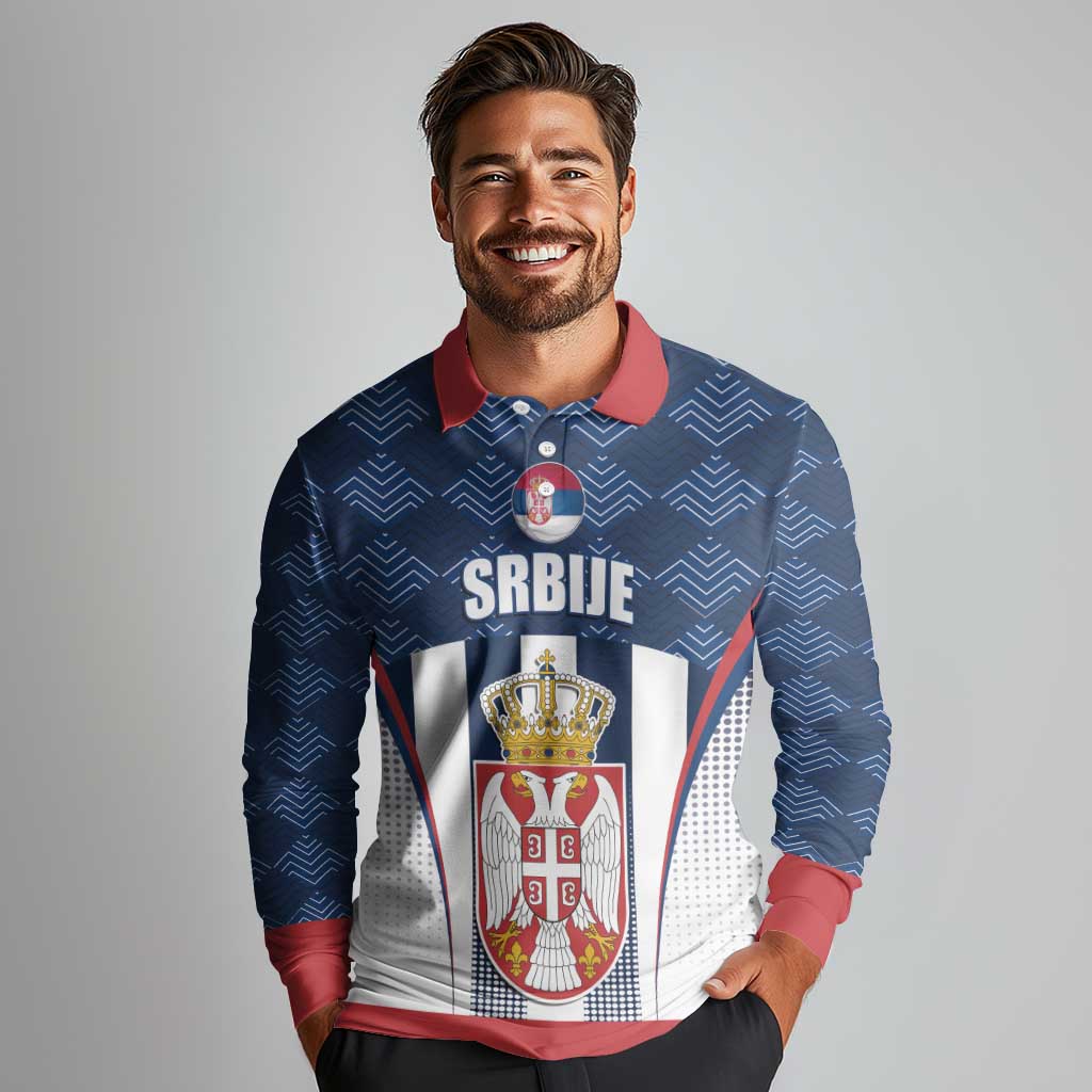 Custom Serbia Basketball Champions Long Sleeve Polo Shirt Sporty Style with Coat of Arms