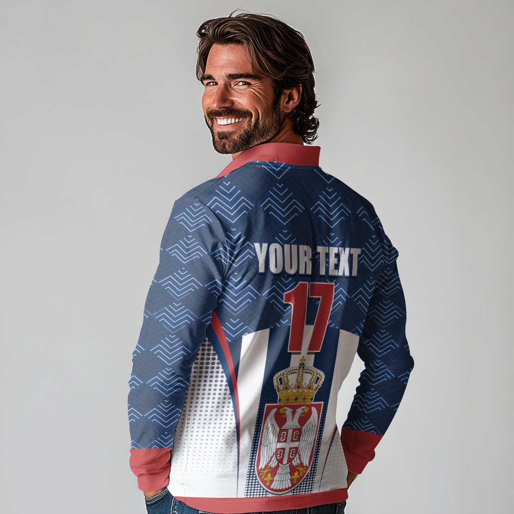 Custom Serbia Basketball Champions Long Sleeve Polo Shirt Sporty Style with Coat of Arms