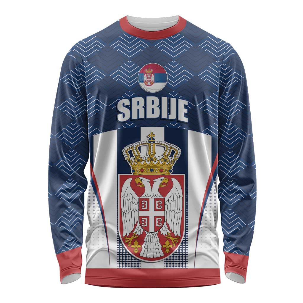 Custom Serbia Basketball Champions Long Sleeve Shirt Sporty Style with Coat of Arms