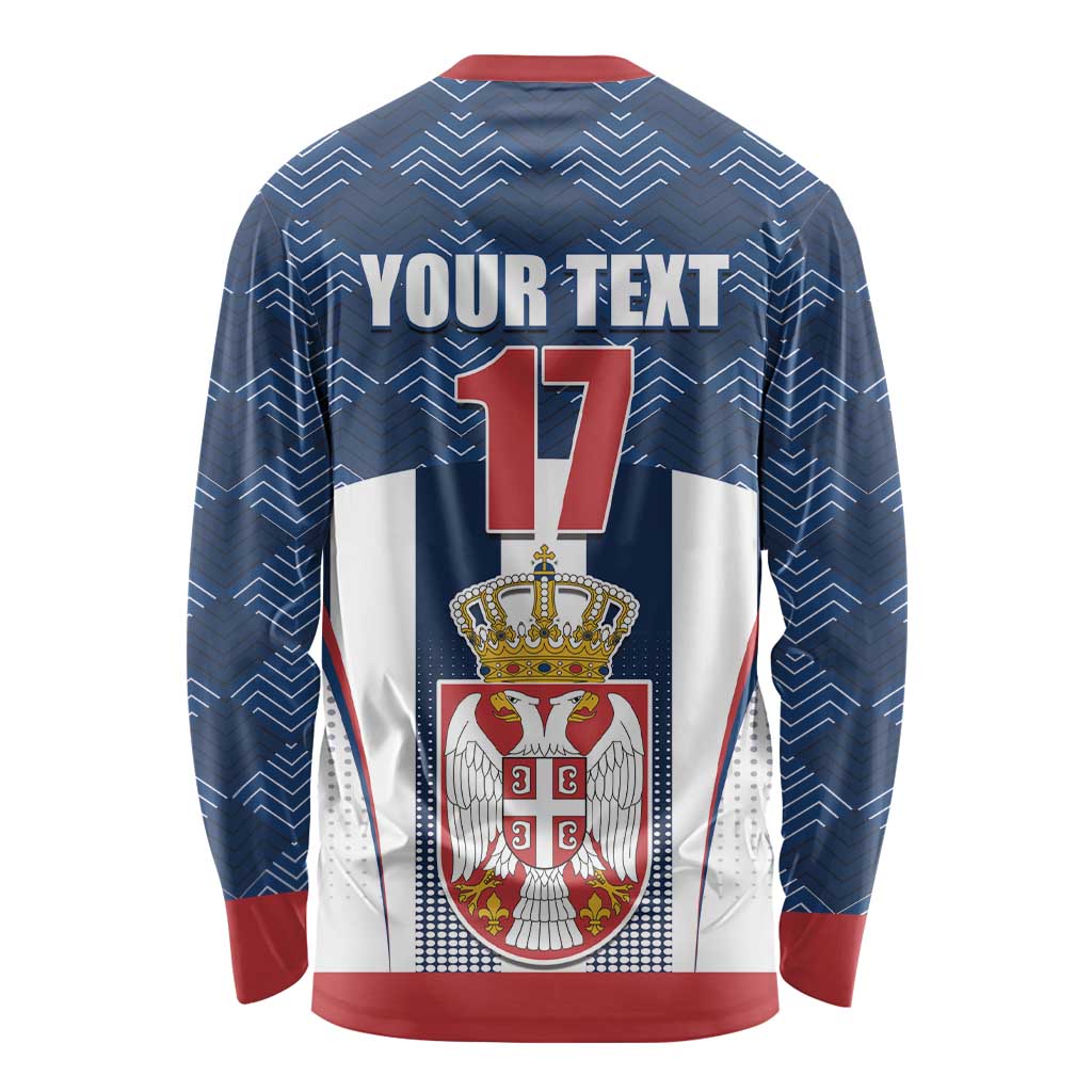 Custom Serbia Basketball Champions Long Sleeve Shirt Sporty Style with Coat of Arms