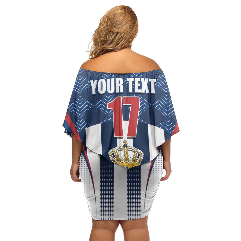 Custom Serbia Basketball Champions Off Shoulder Short Dress Sporty Style with Coat of Arms