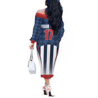 Custom Serbia Basketball Champions Off The Shoulder Long Sleeve Dress Sporty Style with Coat of Arms
