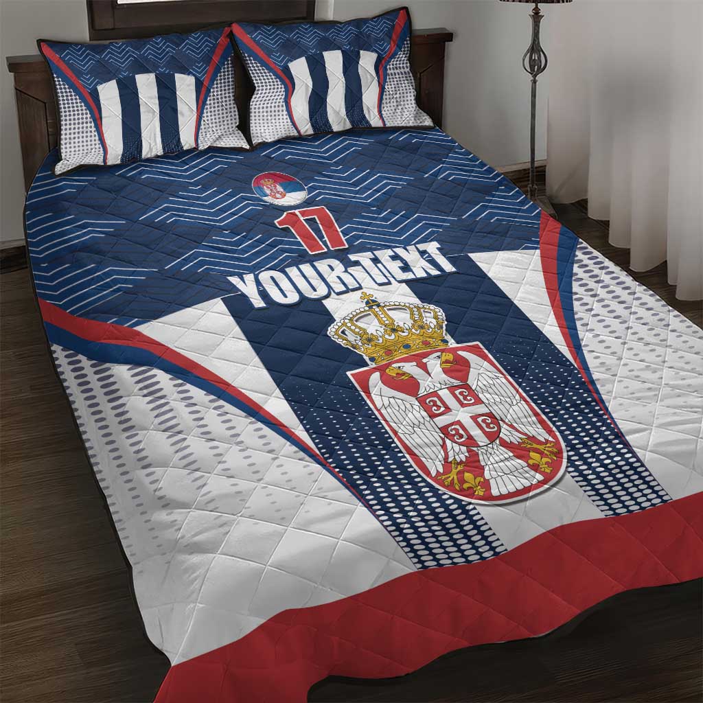 Custom Serbia Basketball Champions Quilt Bed Set Sporty Style with Coat of Arms