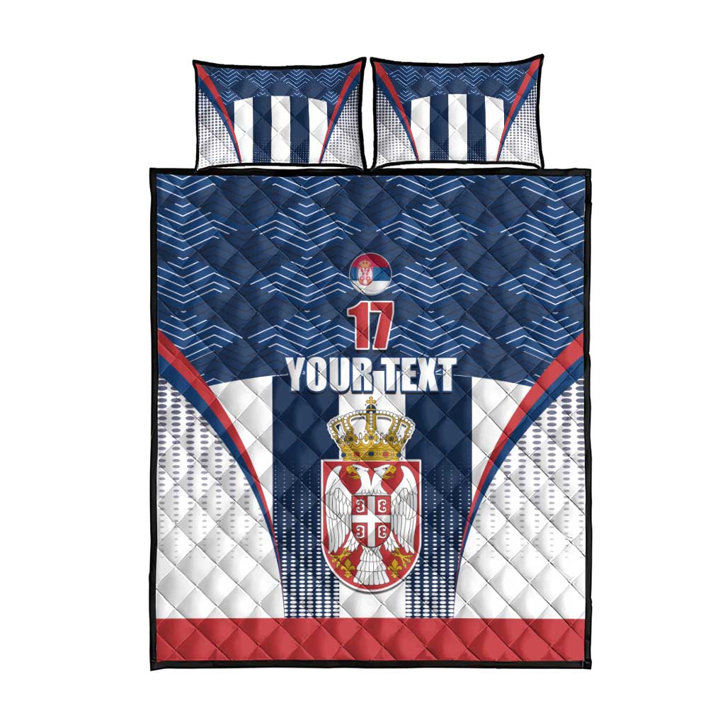 Custom Serbia Basketball Champions Quilt Bed Set Sporty Style with Coat of Arms