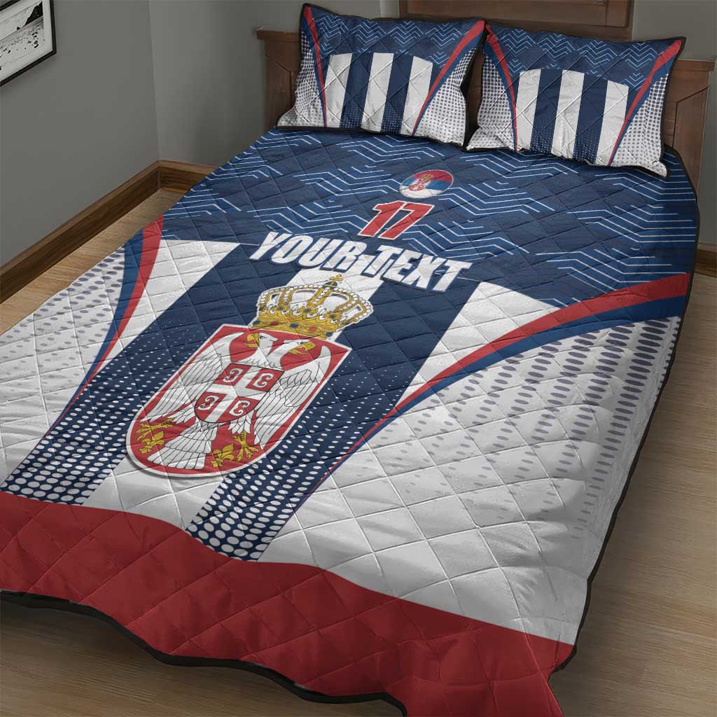 Custom Serbia Basketball Champions Quilt Bed Set Sporty Style with Coat of Arms
