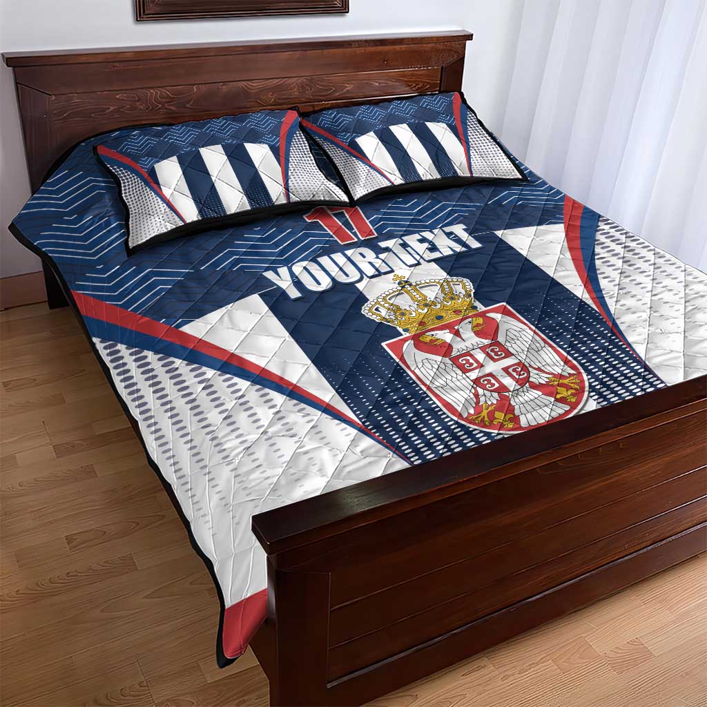Custom Serbia Basketball Champions Quilt Bed Set Sporty Style with Coat of Arms