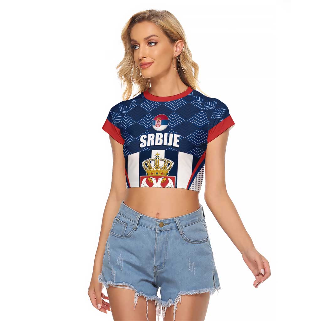Custom Serbia Basketball Champions Raglan Cropped T Shirt Sporty Style with Coat of Arms