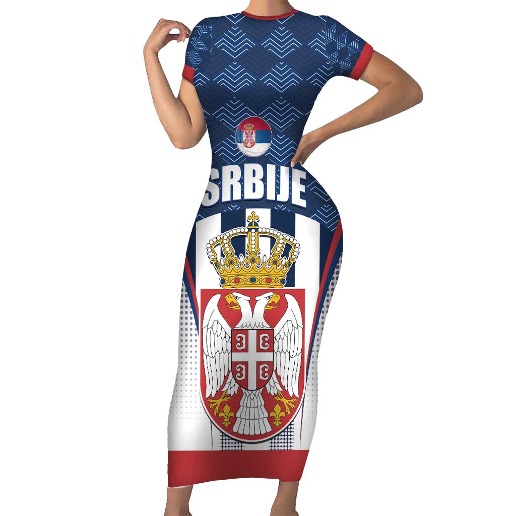 Custom Serbia Basketball Champions Short Sleeve Bodycon Dress Sporty Style with Coat of Arms