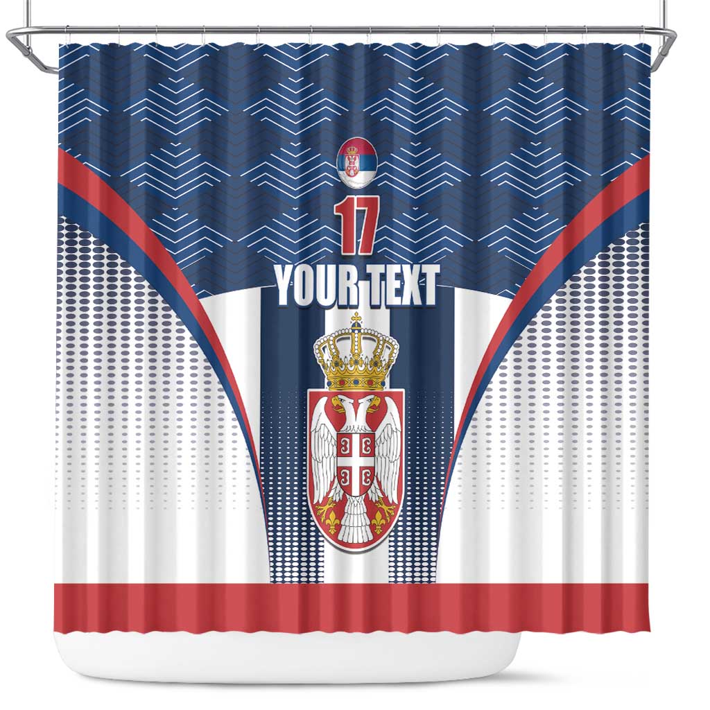 Custom Serbia Basketball Champions Shower Curtain Sporty Style with Coat of Arms