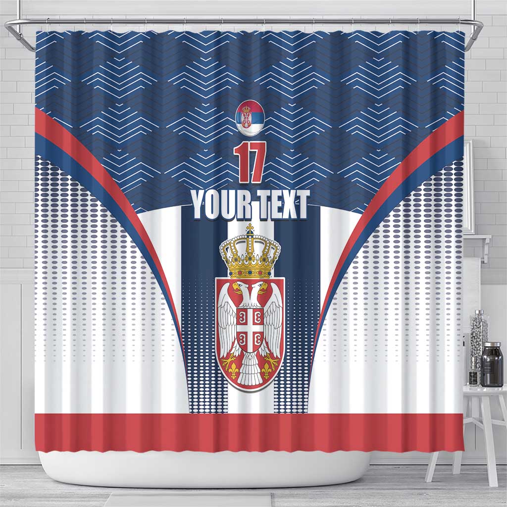 Custom Serbia Basketball Champions Shower Curtain Sporty Style with Coat of Arms