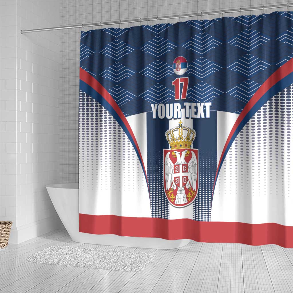 Custom Serbia Basketball Champions Shower Curtain Sporty Style with Coat of Arms