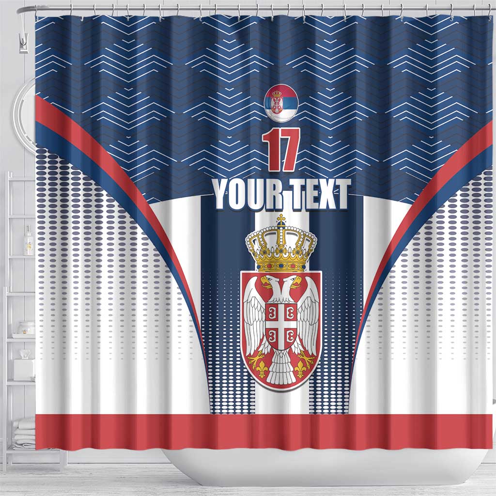 Custom Serbia Basketball Champions Shower Curtain Sporty Style with Coat of Arms