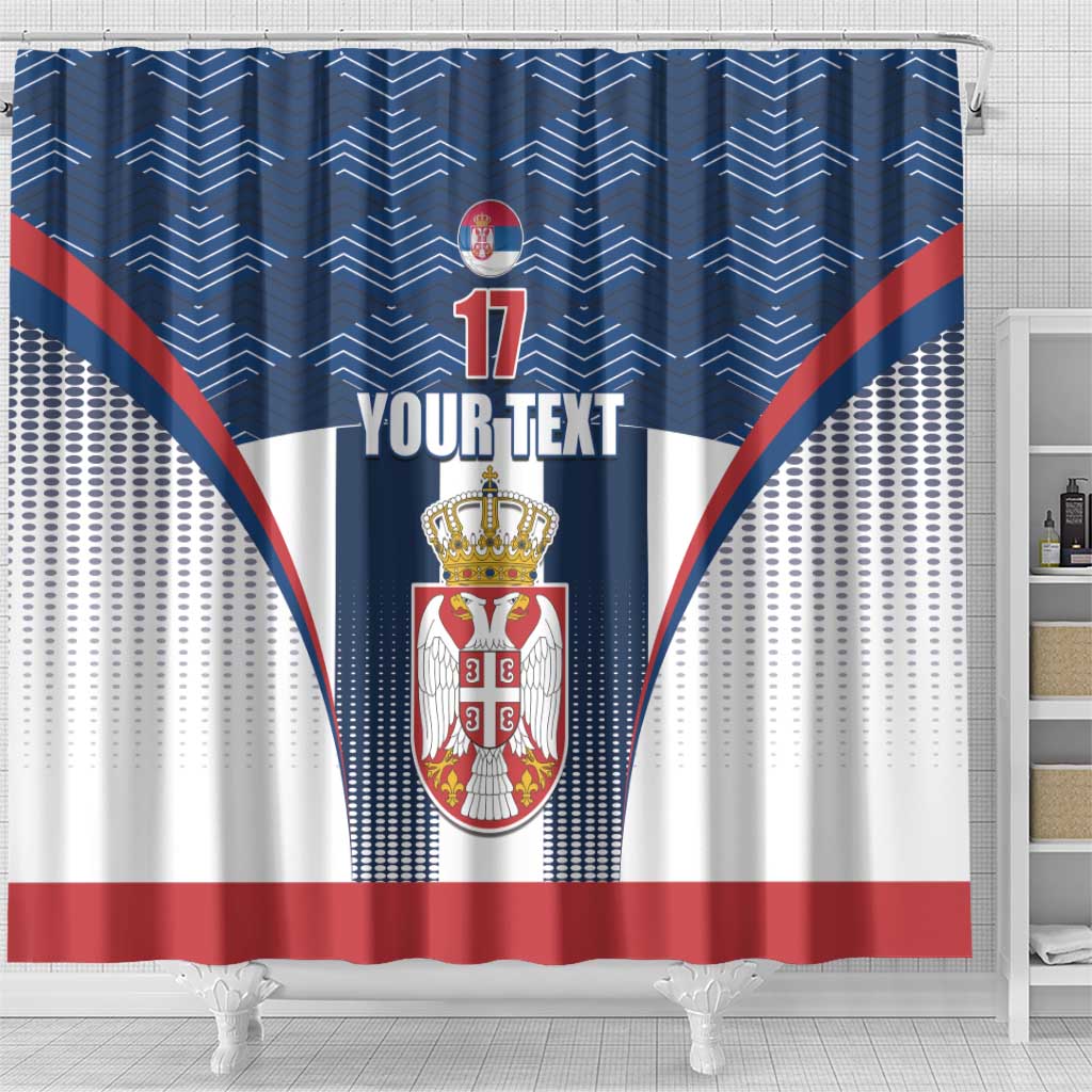 Custom Serbia Basketball Champions Shower Curtain Sporty Style with Coat of Arms