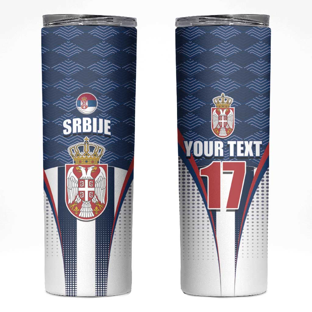Custom Serbia Basketball Champions Skinny Tumbler Sporty Style with Coat of Arms