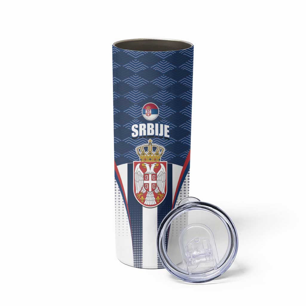 Custom Serbia Basketball Champions Skinny Tumbler Sporty Style with Coat of Arms