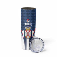Custom Serbia Basketball Champions Skinny Tumbler Sporty Style with Coat of Arms