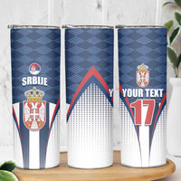 Custom Serbia Basketball Champions Skinny Tumbler Sporty Style with Coat of Arms