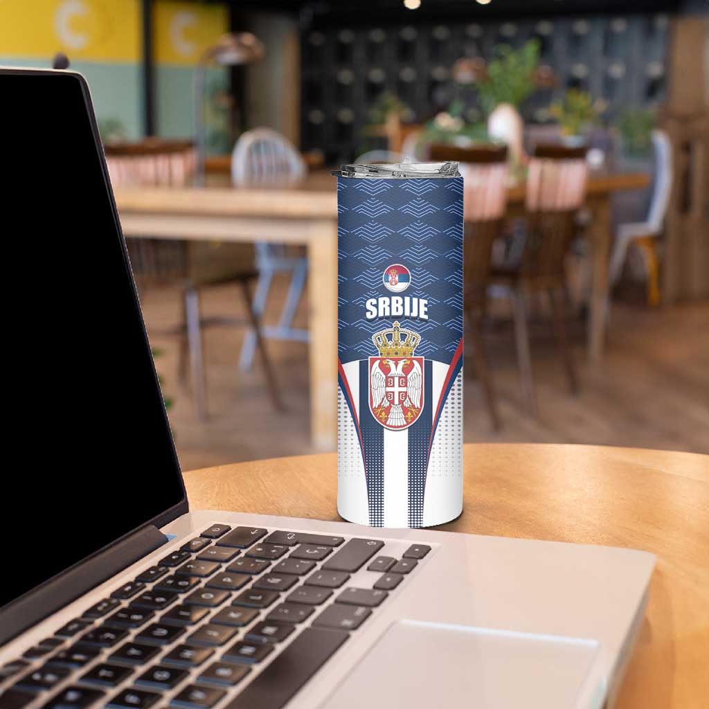 Custom Serbia Basketball Champions Skinny Tumbler Sporty Style with Coat of Arms