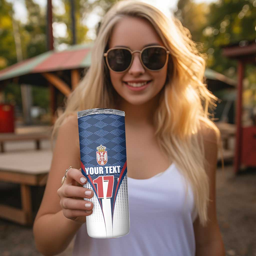 Custom Serbia Basketball Champions Skinny Tumbler Sporty Style with Coat of Arms